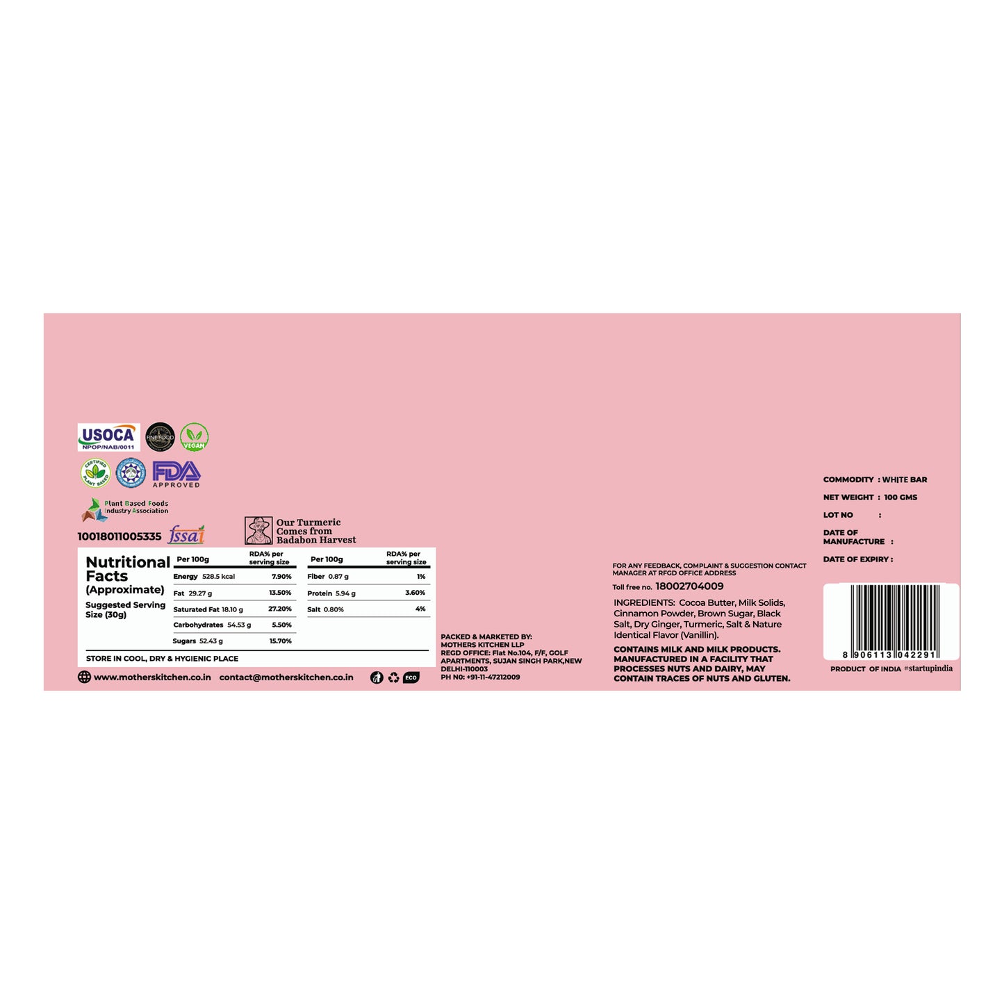 White Turmaric Chocolate-100gm